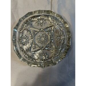 Vintage Clear Pressed Glass Starburst Ashtray Scalloped Edge Mid Century 7 inch